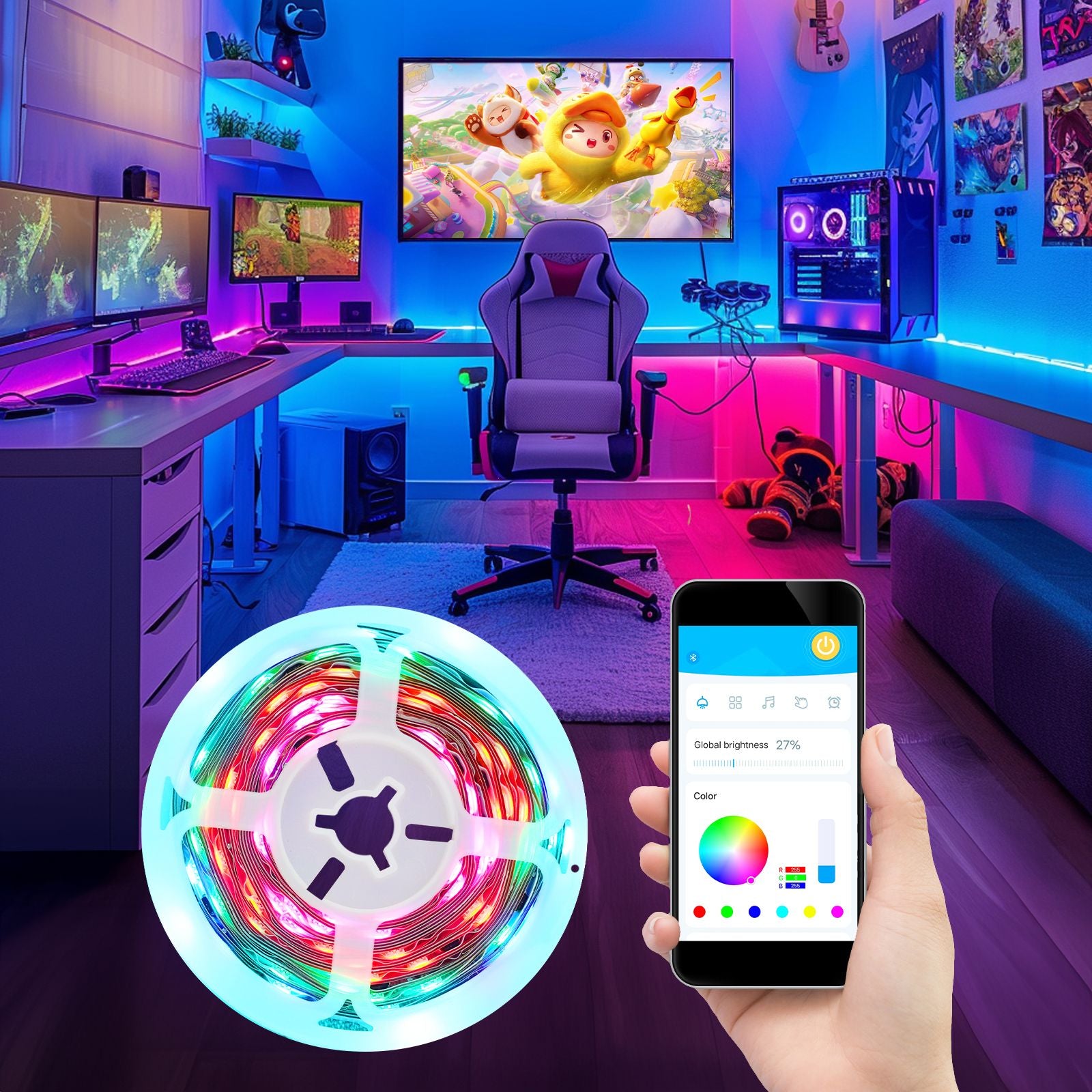 RGB-IC LED Strip Lights, 32.8ft Smart LED Lights for Bedroom, Bluetooth LED lights APP Control, DIY Multiple Colors on One Line, Color Changing LED Strip Lighting Music Sync, Party Decor - JM Variety Store